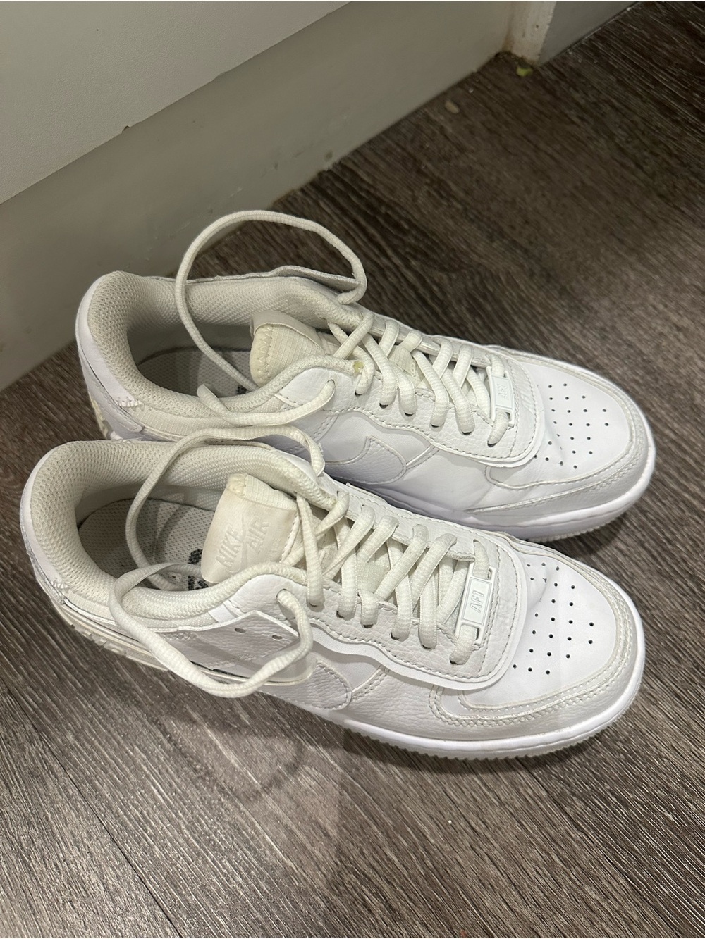 Nike Air Force 1 Shadow All-White Leather Sneakers - Picture 2 of 2